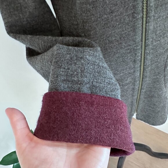 Wool Cardigan Coat Sweater Reversible - Charcoal /Burgundy M-L - Picture 5 of 13